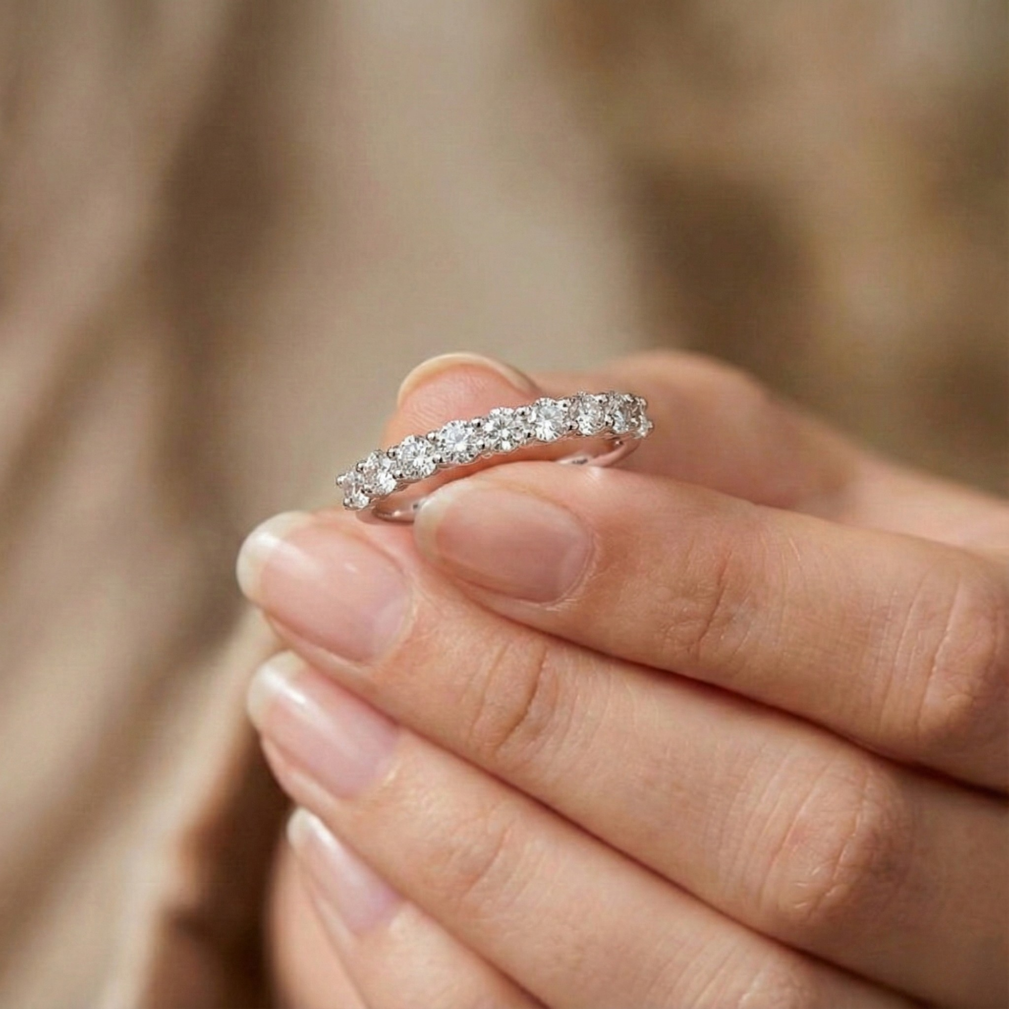 FCJ Jewelry LLC - Wholesale Multi-Stone Ring - Moissanite Half Eternity Ring in Silver – Stackable Ring10