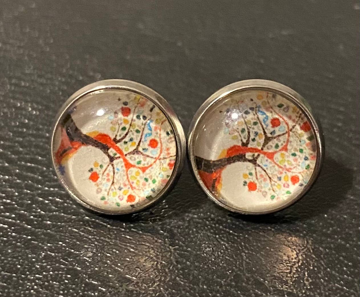 SMA Artistry Creations - Wholesale Stud/Post Earrings - 12mm Tree of life design glass cabochon stud earrings1