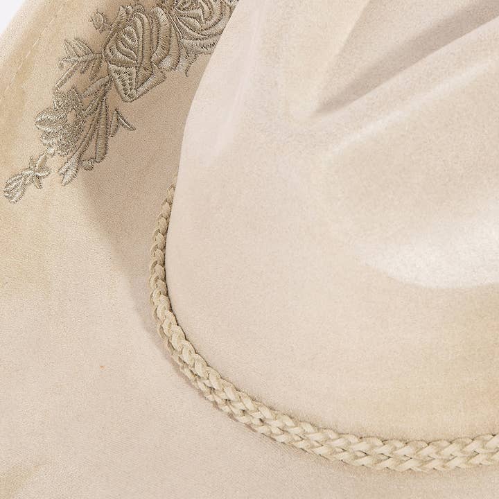 Collections by Fame Accessories - Wholesale Fedora - Women's - Rose Embroidered Braided Band Fedora Cowboy Hat