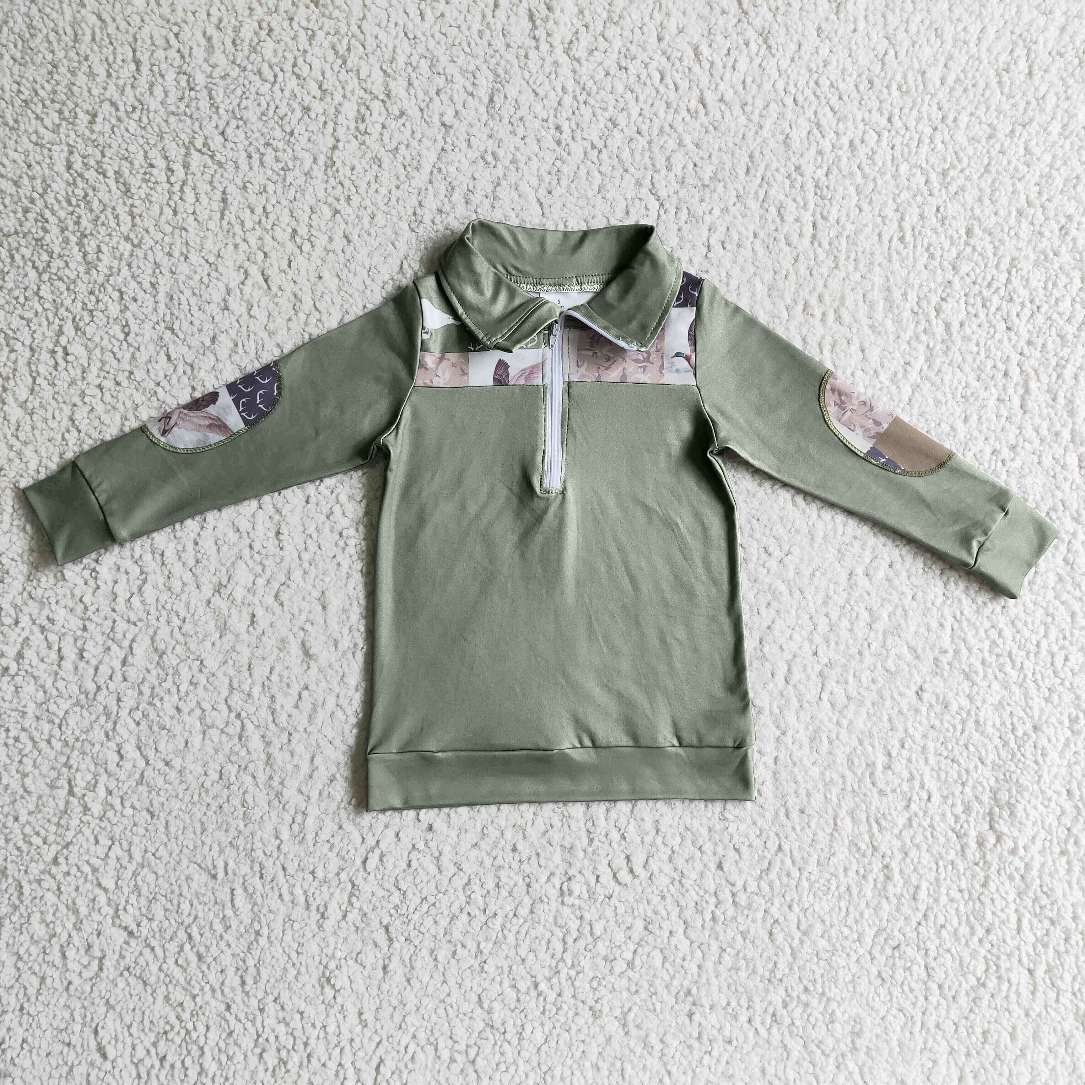 Yawoo Garments - Wholesale Sweatshirt - Kids - Olive duck deer camo patchwork kids boy zipper pullover1