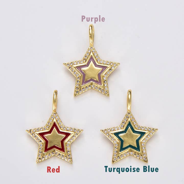 Enamel Star Charm Pendant in Gold Filled, CP1175 for wholesale by Beads Creation