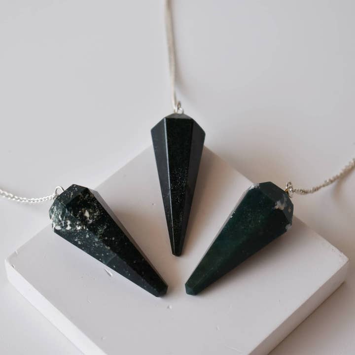 Soothing Crystals - Wholesale Spiritual Stone/Crystal - Dowsing Pendulum | Moss Agate | Faceted | Crystal Pendulum1