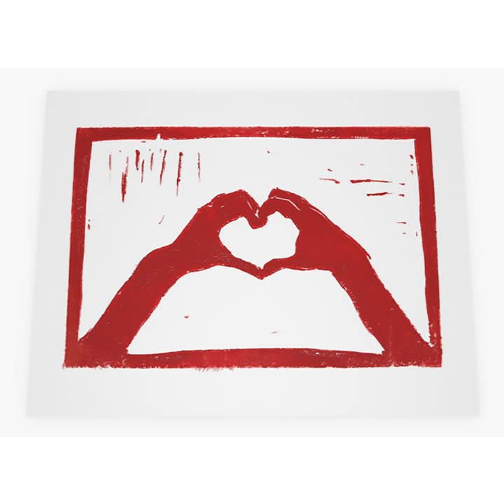 Notecard: Love Hands Linocut (red) for wholesale by PenStorm (It's mightier)