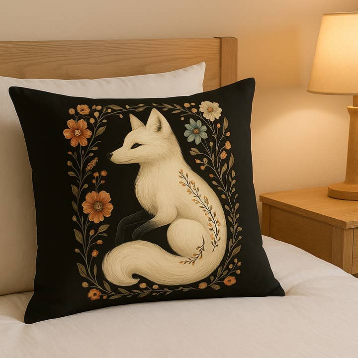 Upside Down Owl Farm - Wholesale Throw/Decorative Pillow - Enchanted Arctic Fox Pillow, Woodland Animal Throw Pillow