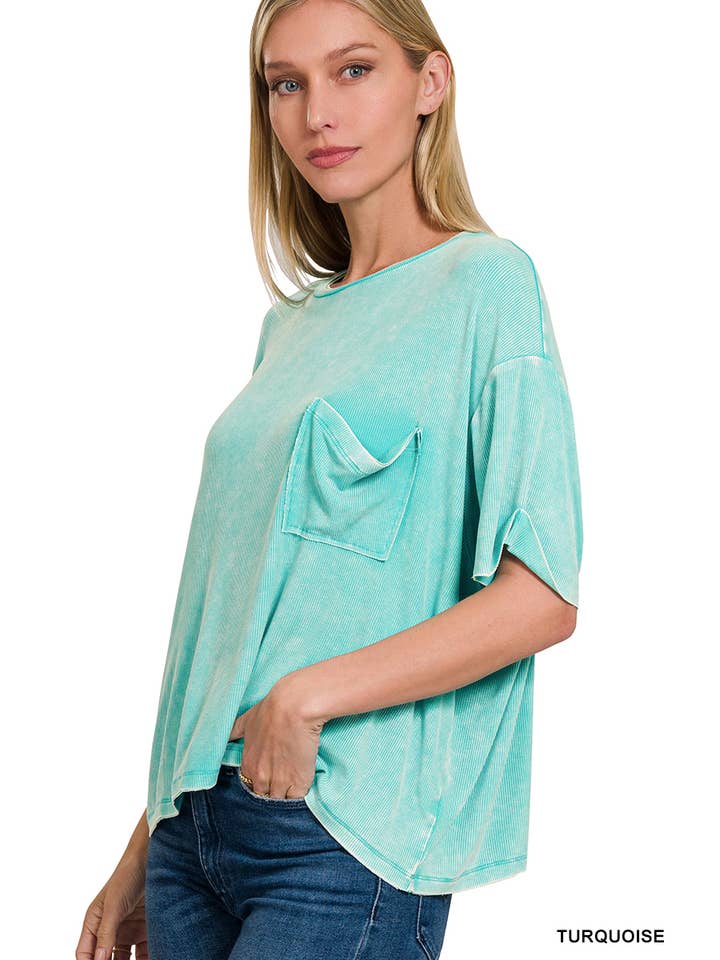 Vanilla Monkey - Vente Haut en maille – femme - Top côtelé à manches courtes et col rond délavé12