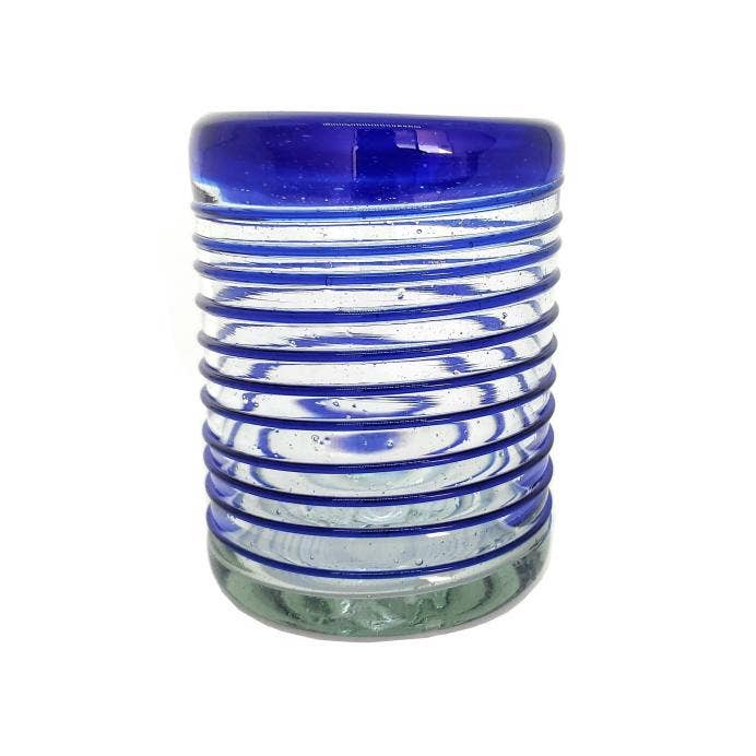 MexHandcraft - Venta al por mayor Vaso/copa - Vasos mexicanos reciclados en espiral azul cobalto de 10 oz0