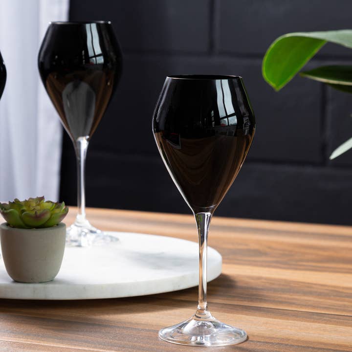 Black Water Glass - Set Of Six Dishwasher Safe for wholesale by CLASSIC TOUCH DECOR INC.