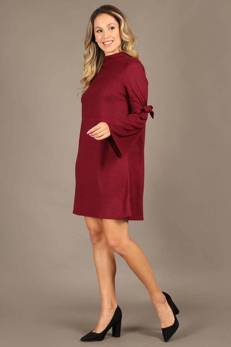 Bella Berry USA - Wholesale Dress - Women's - Solid A-line dress with a mock neckline2