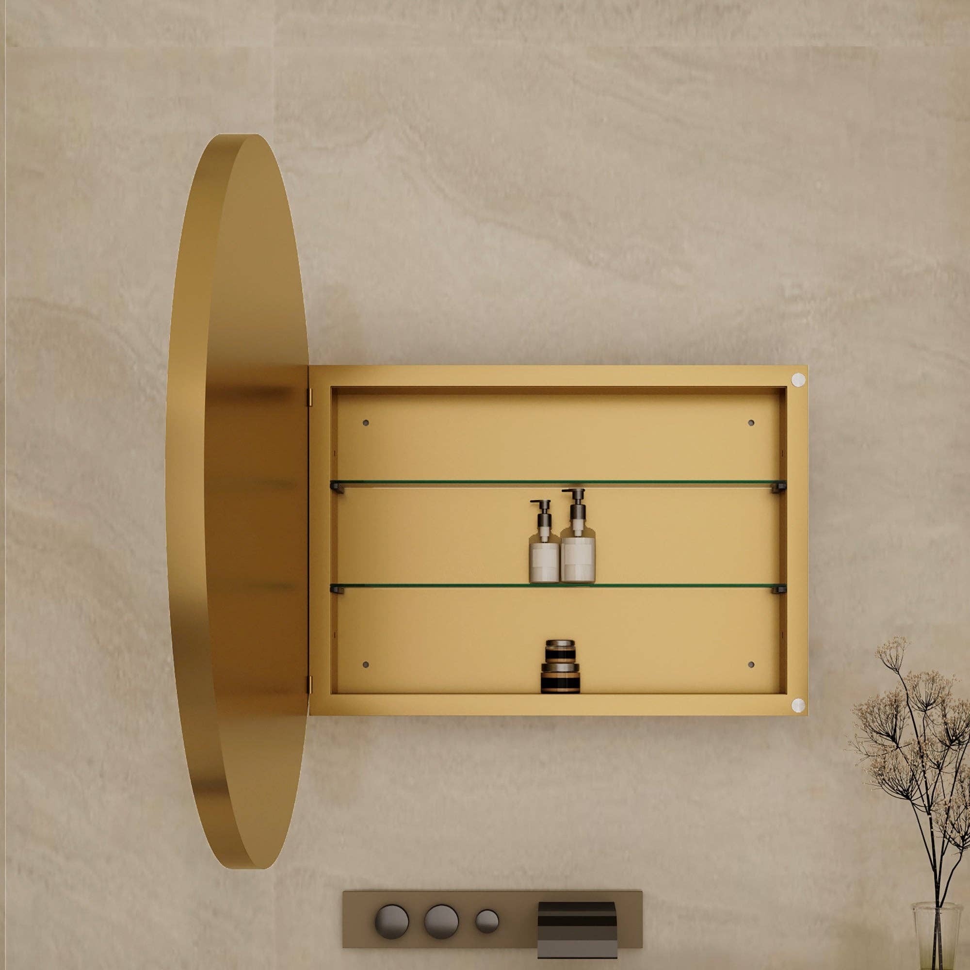 39F Inc. - Wholesale Wall Mirror - 31.5" Matte Gold Round Metal Medicine Cabinet - Mirror1