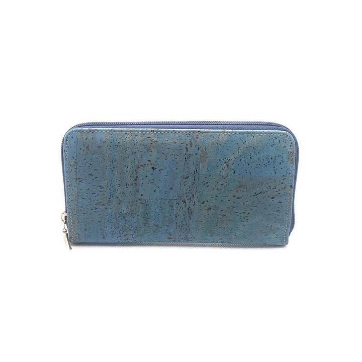 Bolsa com zíper Сork e carteira minimalista vegana para mulheres em turquesa por atacado de Moddanio Cork