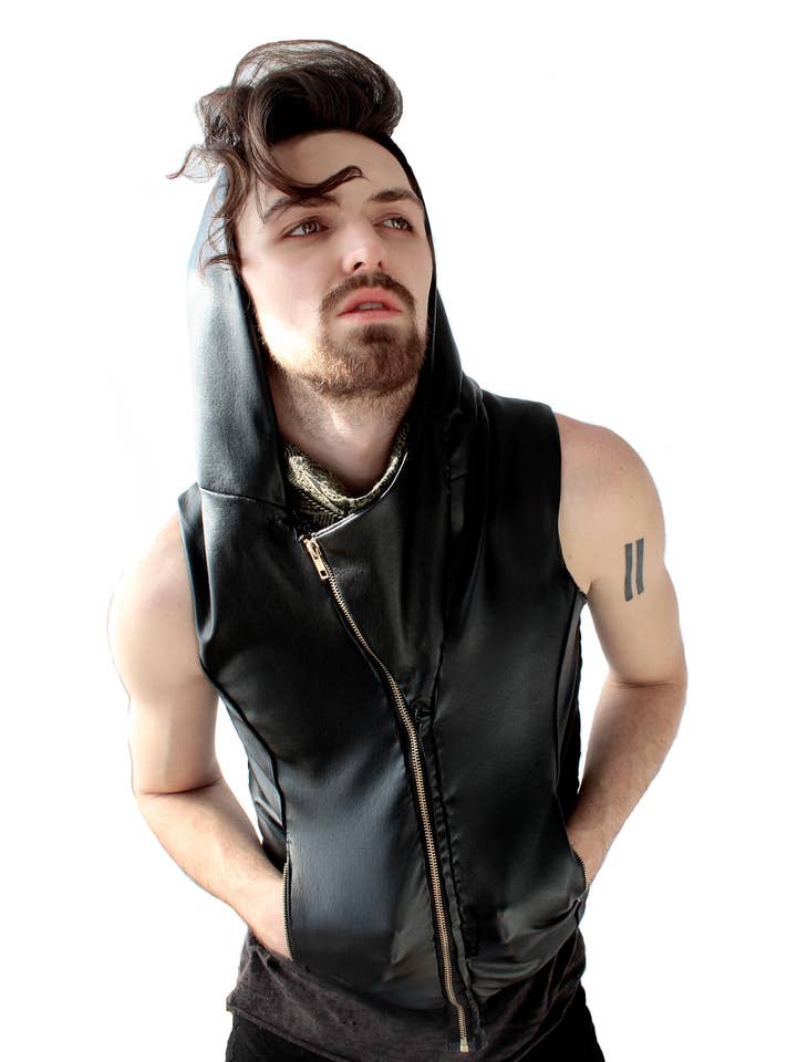 Vegan Leather Hooded Vest for wholesale by CHATEAU DE LION