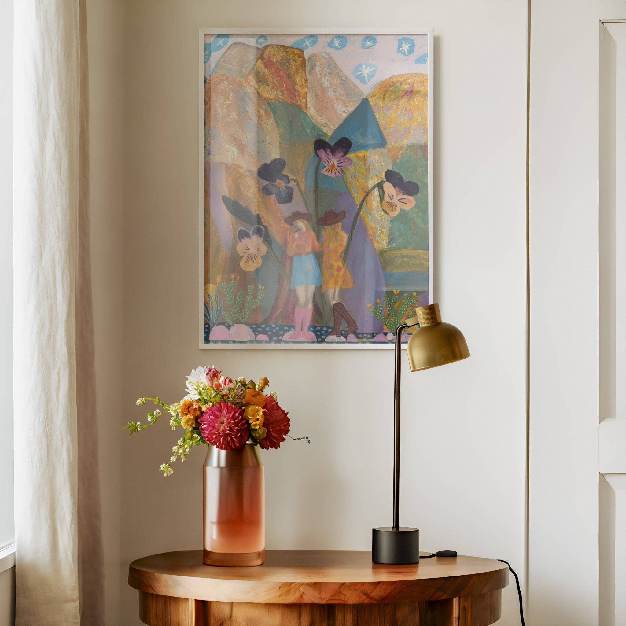 El Baker Art - Wholesale Art Print - Cowgirl Collage Print | Colorful Pansies Poster - Vintage Western Wall Art3