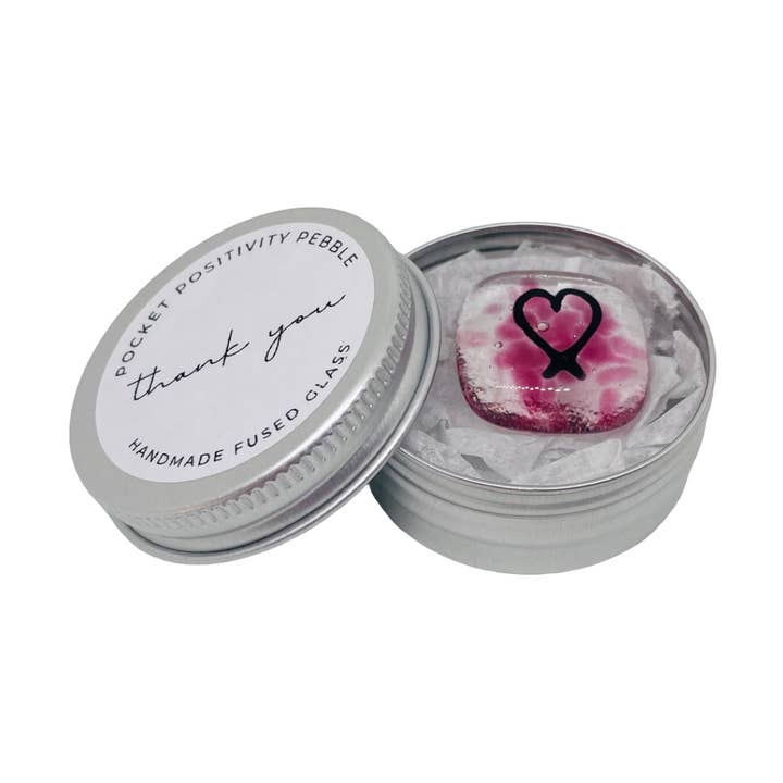 Thank you gift - handmade glass pocket hug mini tin for wholesale by Salvia Glass