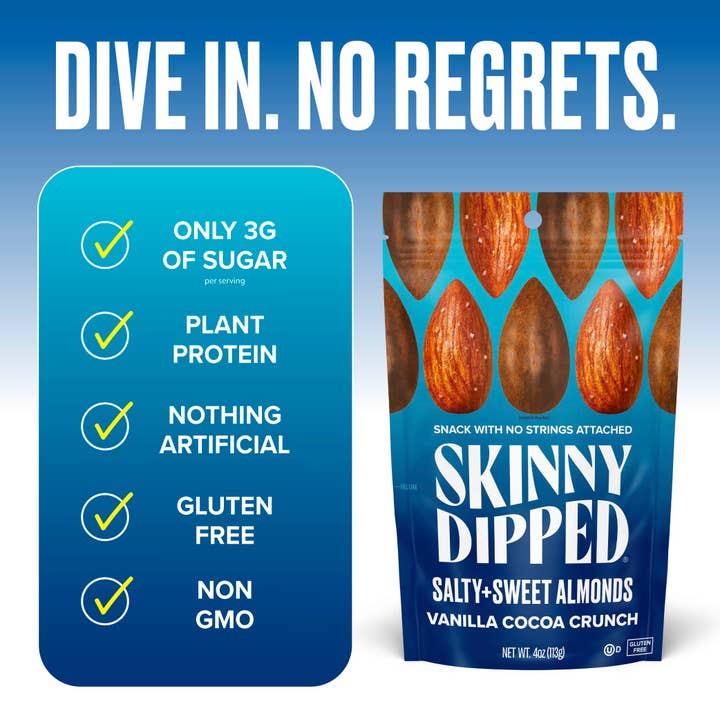 SkinnyDipped - Wholesale Nuts - Salty & Sweet Vanilla Cocoa Almond Crunch Pouch, 4oz2