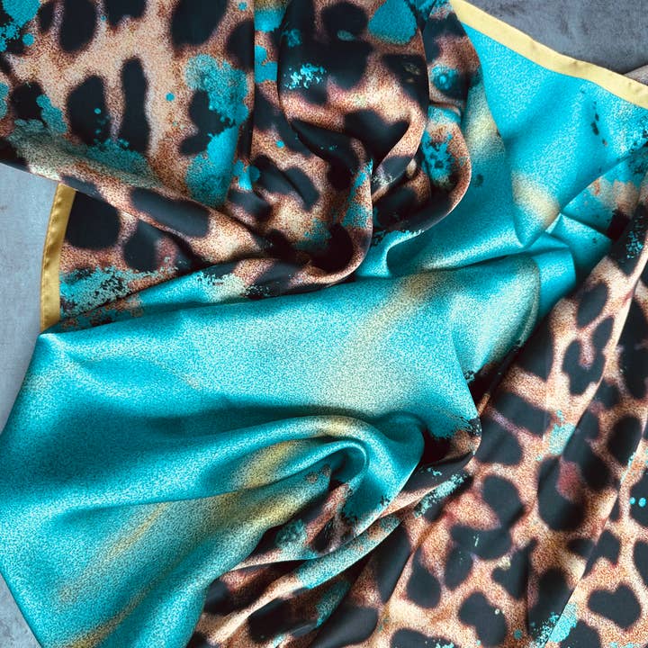 A Rare Bird Shop - Wholesale Scarf - Women's - Turquoise Gold Leopard Wild Rag