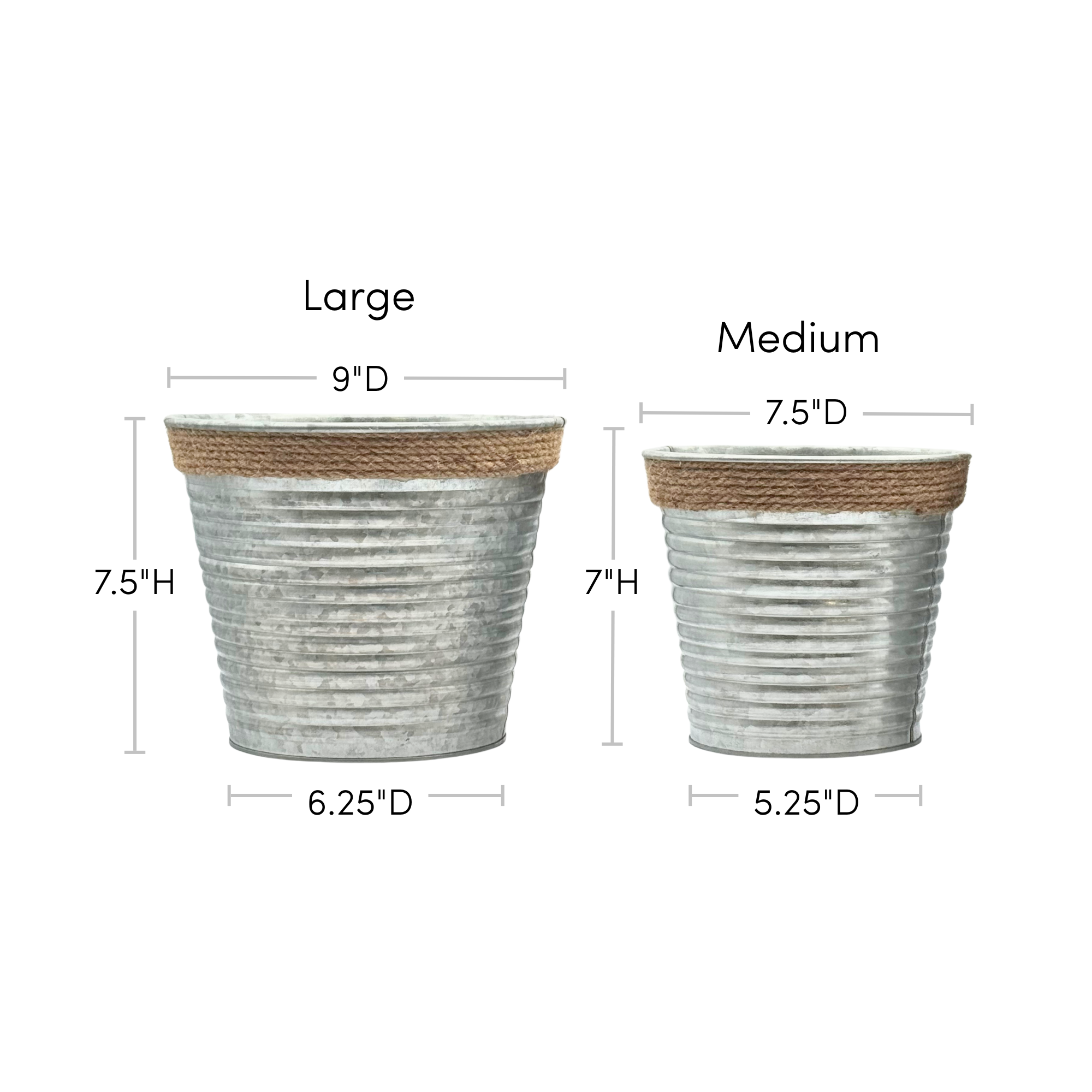 Jacobson - Wholesale Plant Pot - Corrugated Metal Pot Cover with Rope - Box of 121