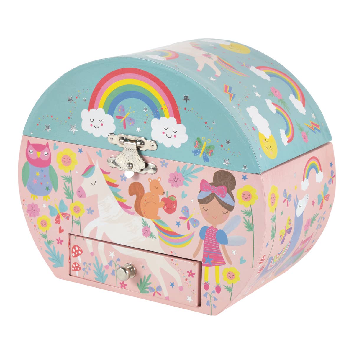 Floss and Rock - Wholesale Jewelry Box/Organizer - Kids - Musical Jewellery Box Oval Shape - Rainbow Fairy1