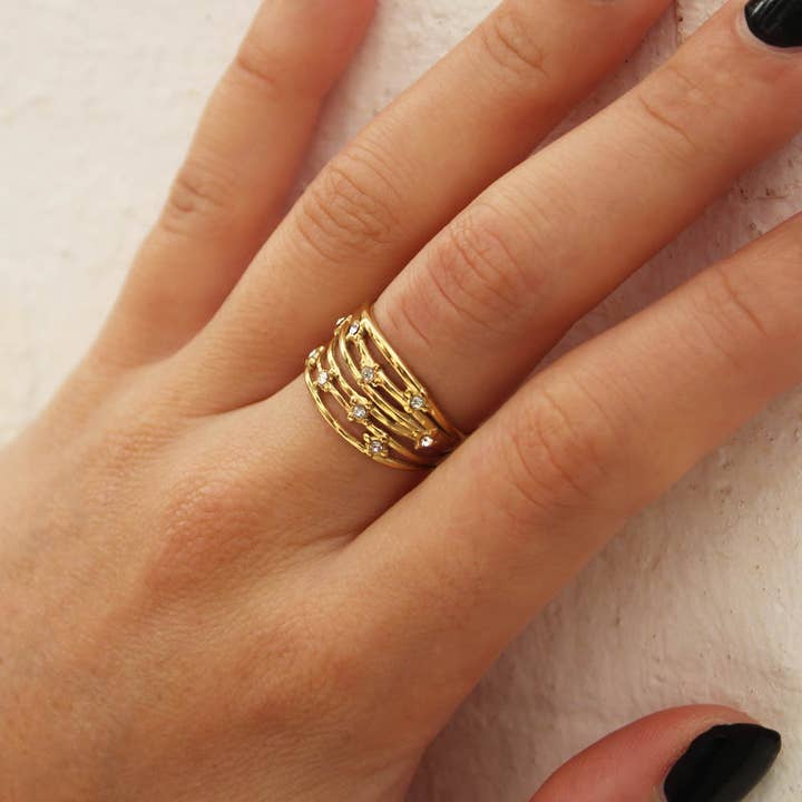 Caprice Paris - Wholesale Multi-Stone Ring - Gigi rhinestone mulitrang ring | Handmade jewelry in France3