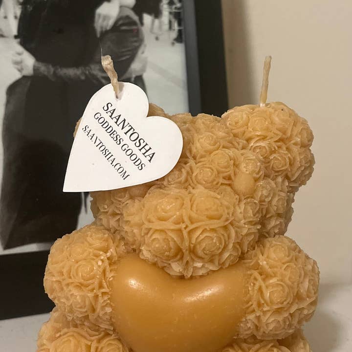 Non-Toxic Floral Beeswax Candlestick Duo for wholesale by Saantosha Goddess Goods