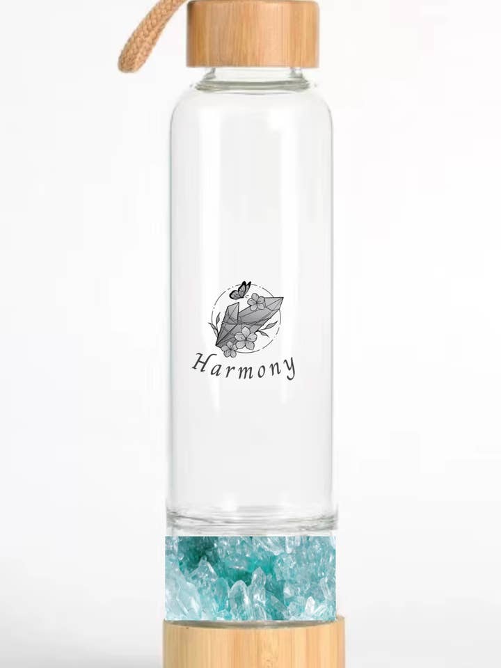 AQUAMARINE - HARMONY Crystal Water Bottles for wholesale by Juicey Gems