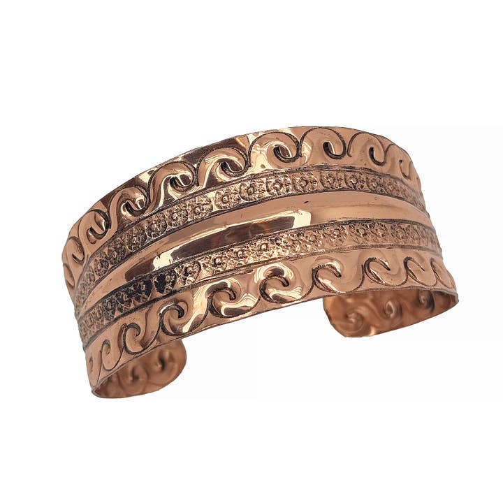 Handcrafted Ocean Wave Scroll Copper Cuff for wholesale by Anju Jewelry