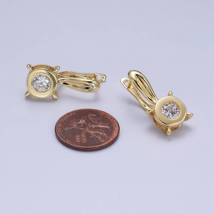 Aim Eternal - Wholesale Stud/Post Earrings - Gold Filled Clear CZ Round Bezel Dotted English Lock Earring