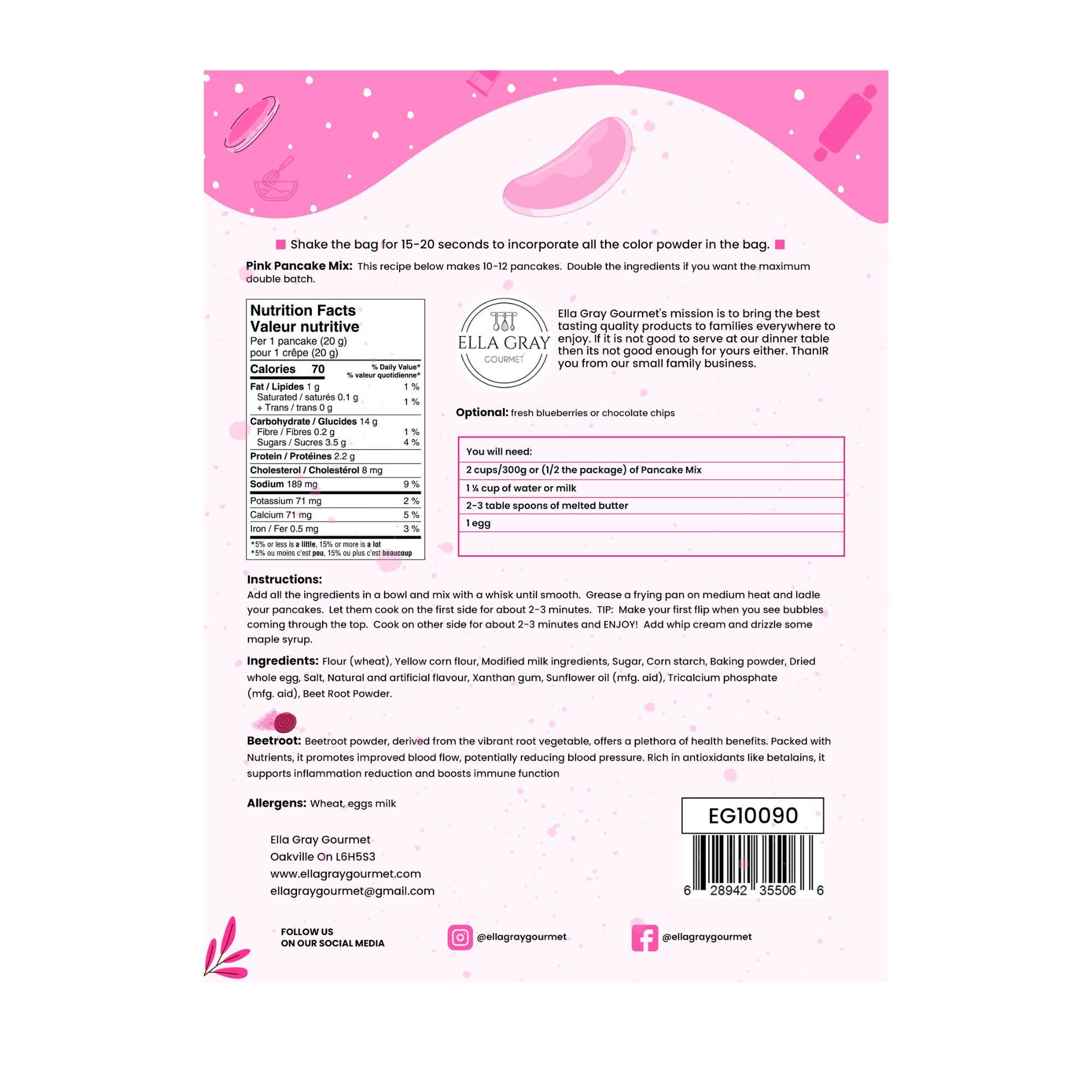 Ella Gray Gourmet - Vente Préparation pour pancakes - Mélange à crêpes rose 4