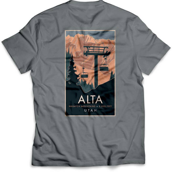 Alta Mountain Comfort Colors Granite Color SS T-Shirt for wholesale by M&W Design Co - Travel Posters