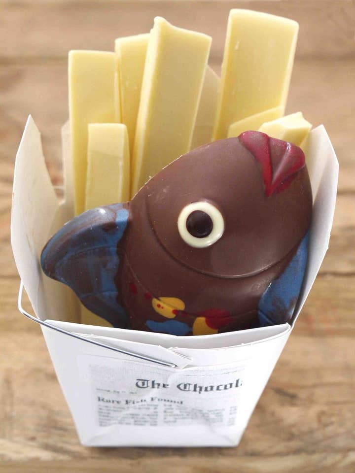 Chocolate Fish & Chips for wholesale by Gorvett and Stone