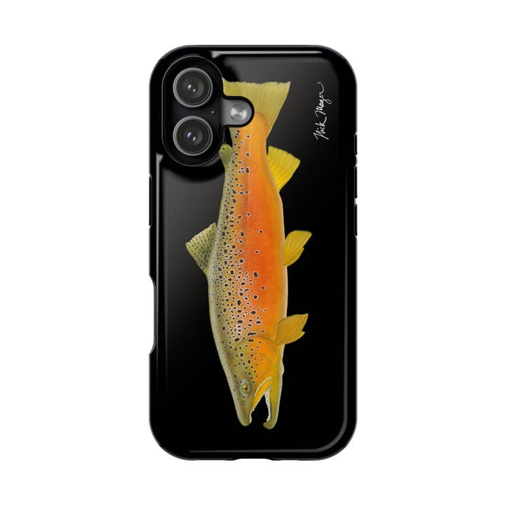 Brown Trout 2 Black MagSafe iPhone Case, NEW for Holiday 2025! for wholesale by Nick Mayer Art