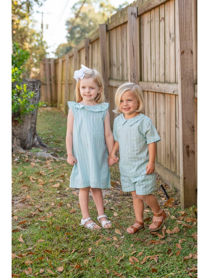 The Oaks Apparel Company - Wholesale Dress - Kids - Ally Kole Blue & Green Stripe Dress
