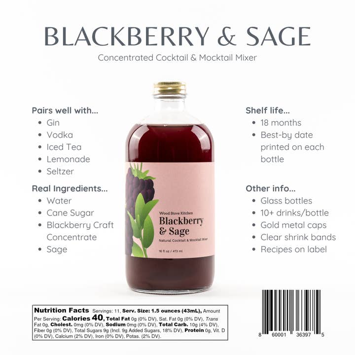 Wood Stove Kitchen - Wholesale Cocktail Mix/Syrup - Blackberry & Sage Cocktail Mixer and Mocktail Mixer, 16 fl oz3