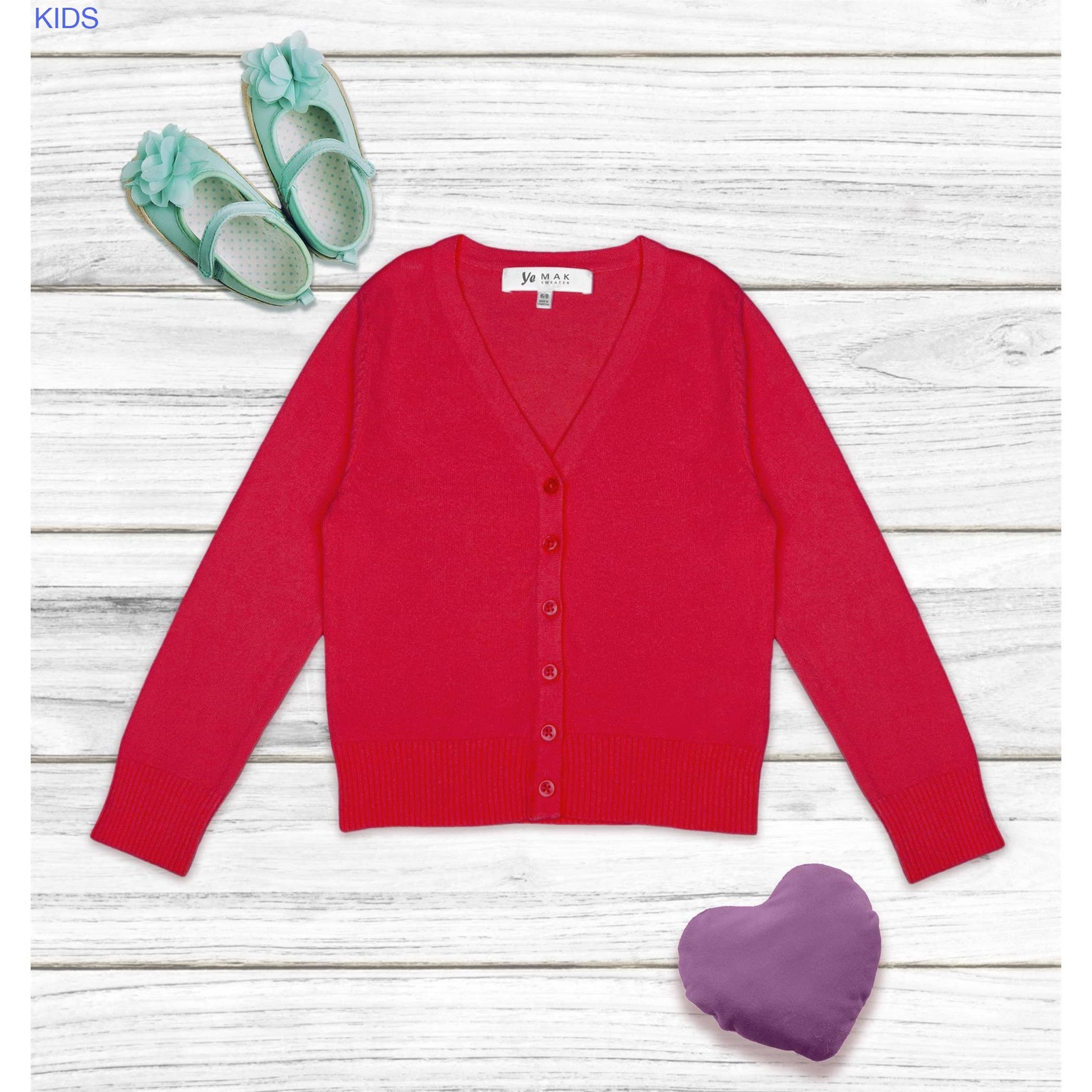 Mak - Wholesale Cardigan - Kids - Girl's Long Sleeve V neck Sweater Cardigan MK5178KID28