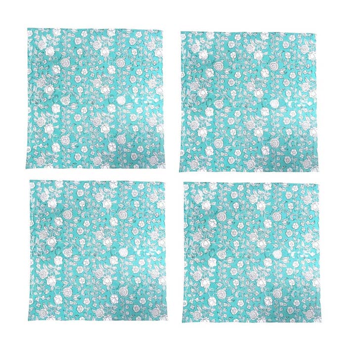 S/4 Turquoise /White Block Print Cotton Napkins 40x40cm for wholesale by Status Collections