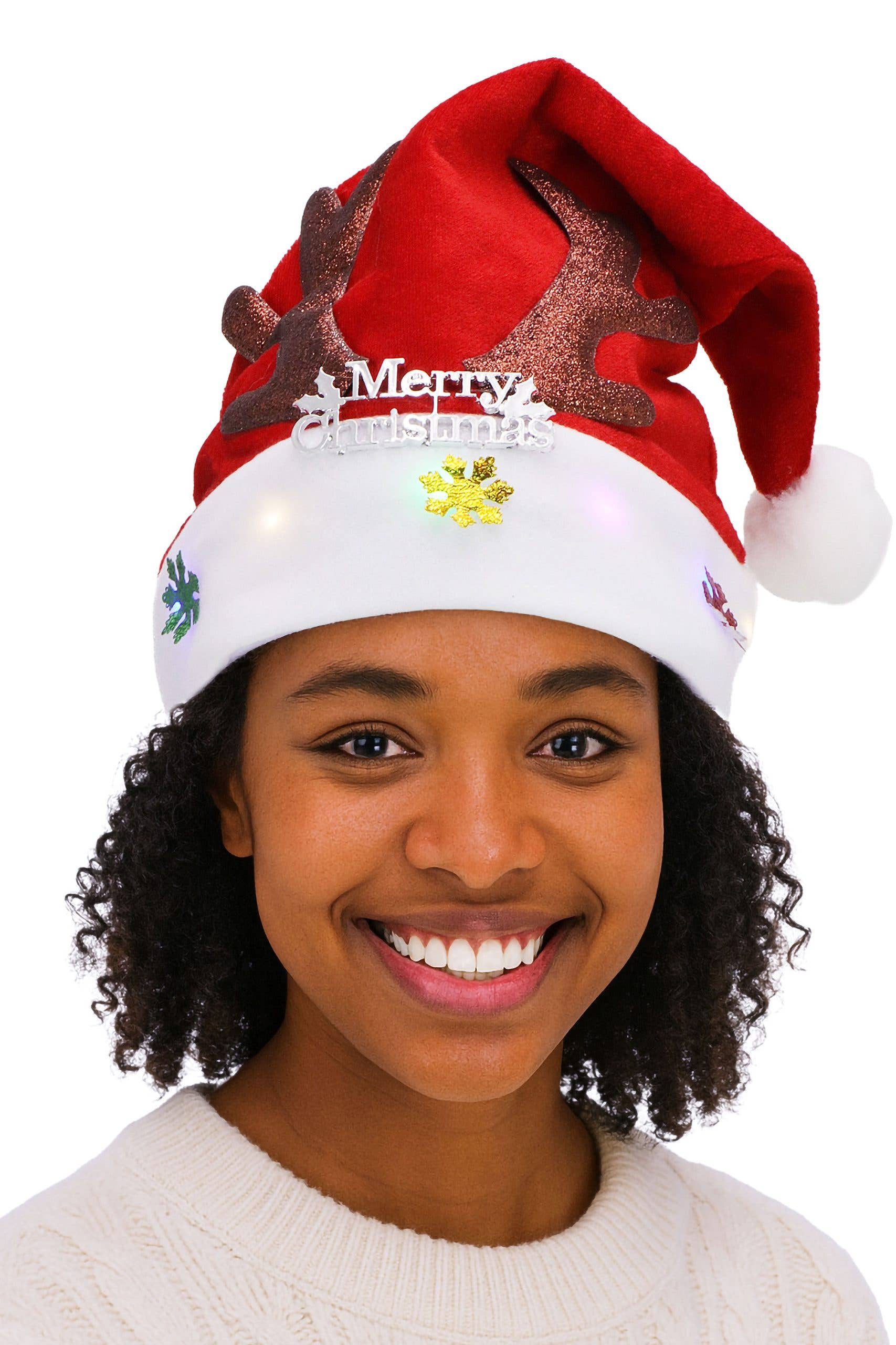 ASSORTED Christmas Led Light-up Velvety Fleece Santa Hat for wholesale on Faire1