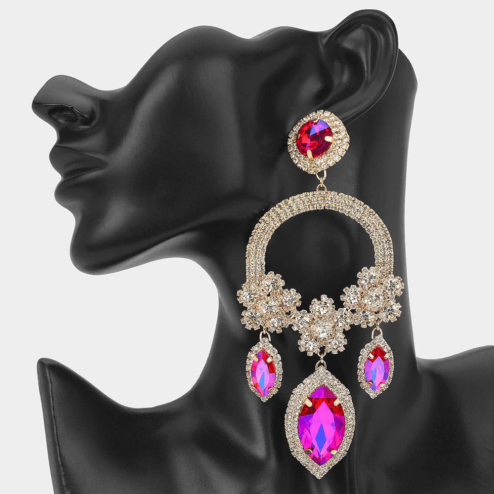 Sensibling Corp. – wholesale Dangle earrings – Oversized Rhinestone Paved Triple Flower Marquise Glass Stone Cluster Link Drop Chandelier Evening Earrings1