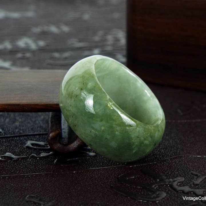 Vintagecollection888 – Anel de banda por atacado – Anel de Jade Natural Jadeíta Verde Claro US 10,25 - 20,1 mm3