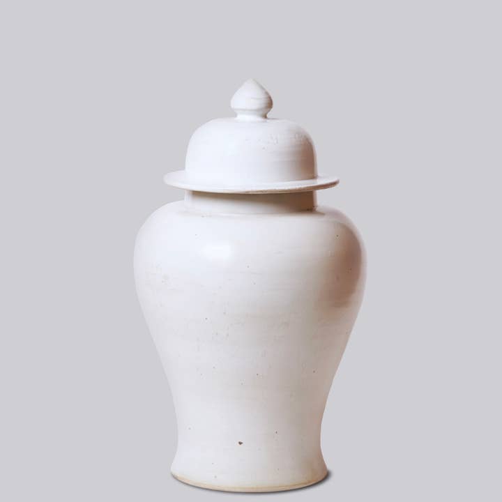 Cobalt Guild - Wholesale Decorative Jar - 21" Rustic Plain White Porcelain Temple Jar