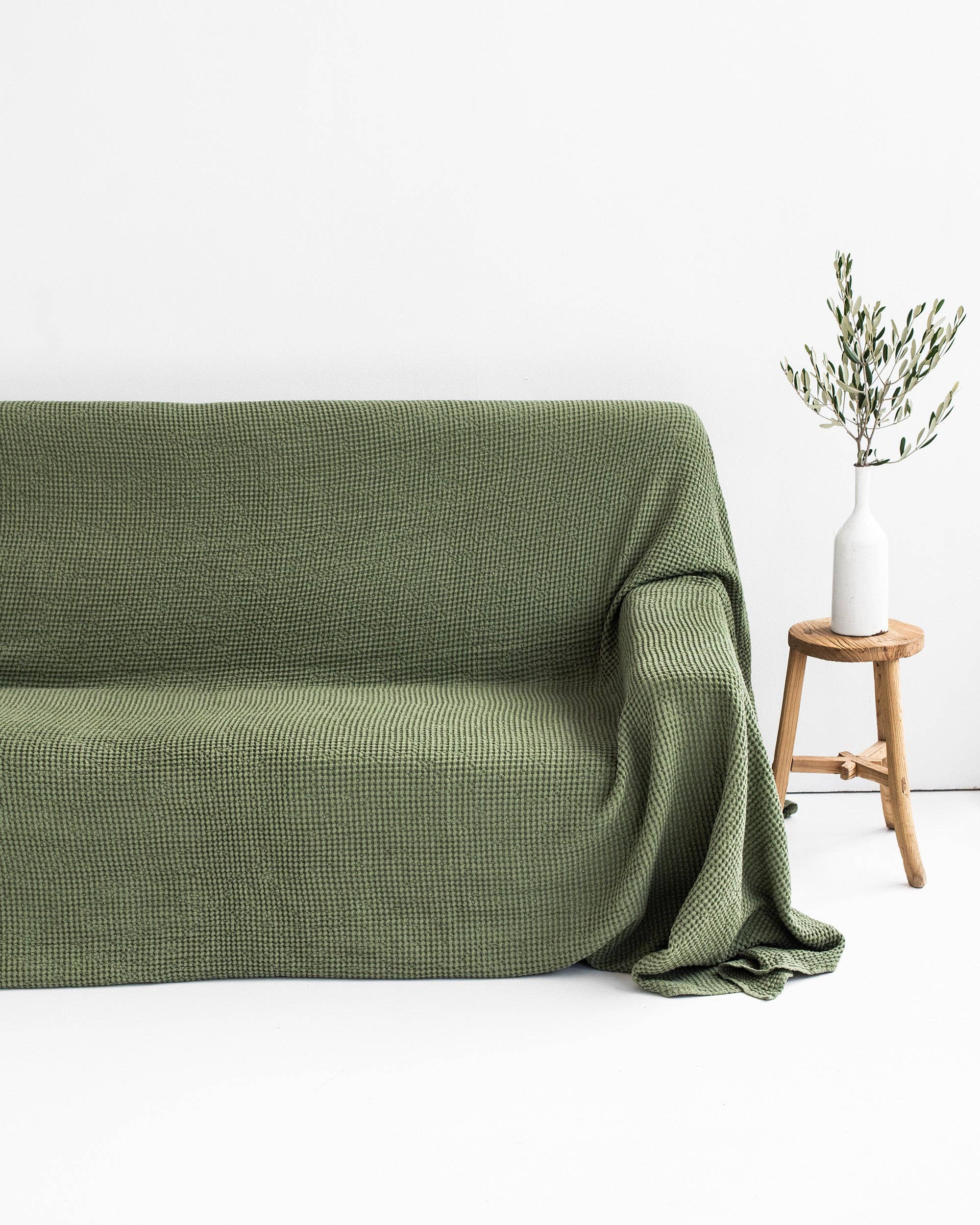 MagicLinen (We handle U.S. import procedures for you) – wholesale Överdrag till stol/soffa – Våffla linne sofföverdrag i Forest green0