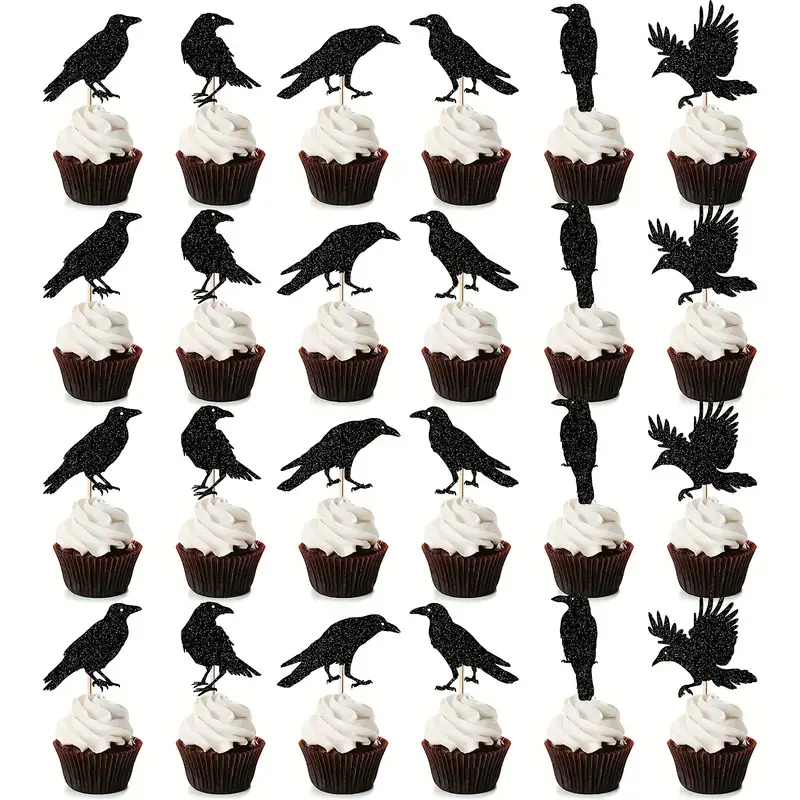 All Little Cute Things - Wholesale Cake/Cupcake Topper - Glittered Black Crow, Edgar Allan Poe Raven Cupcake Topper5
