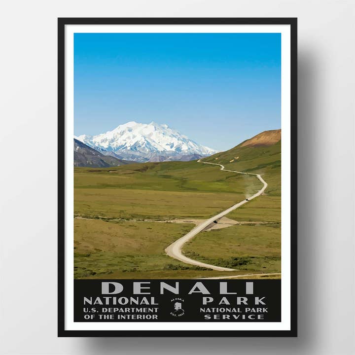 Just Go Travel Studios - Wholesale Poster - Denali National Park Poster-WPA (Denali Road 2) - WS1