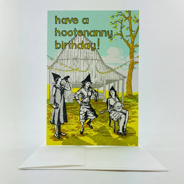 Hootenanny birthday party in the barn for wholesale by Old School Stationers