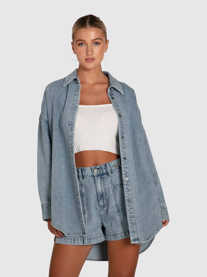 Into Him Ovesized Denim Shirt for wholesale by belle & bloom