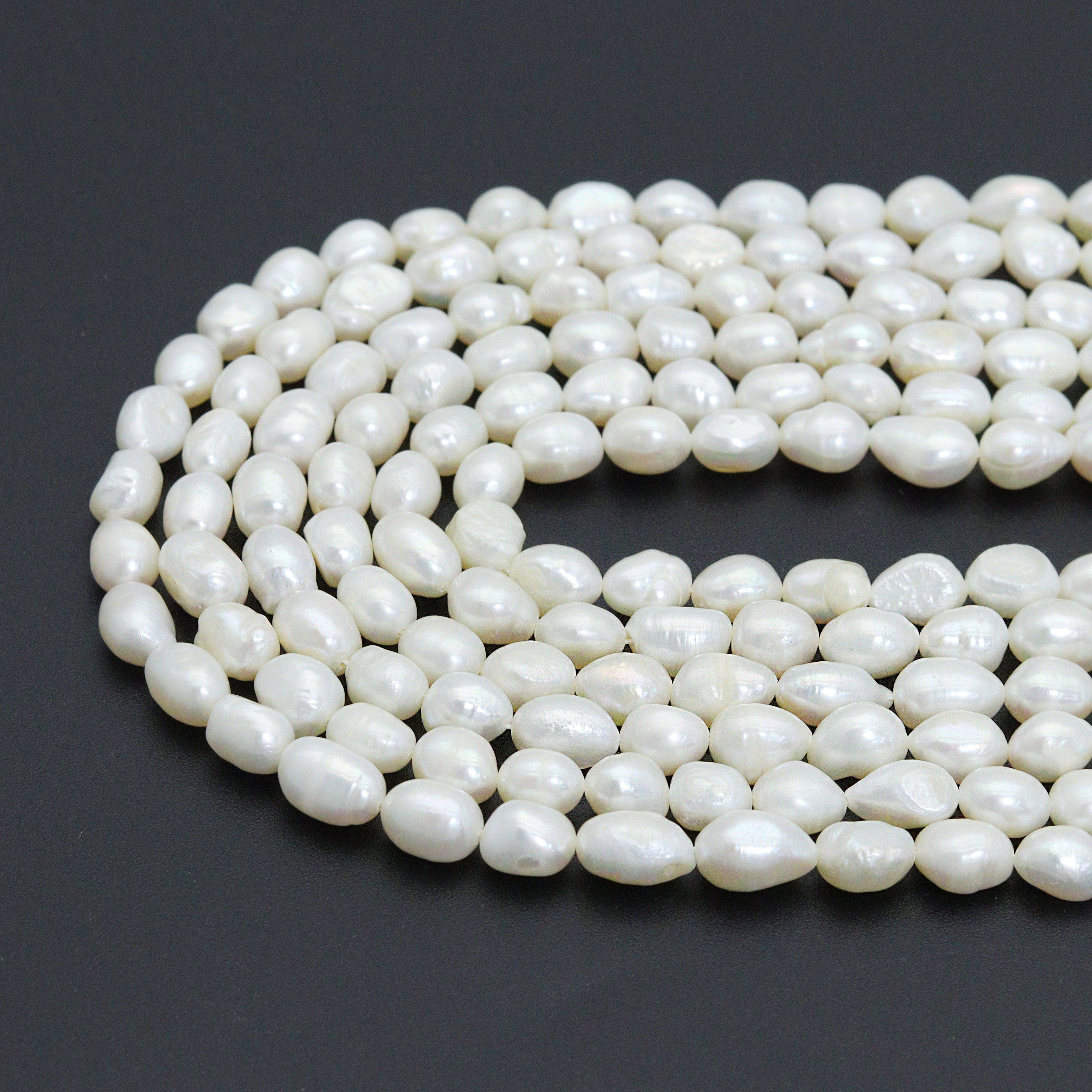 BestBeads&Beyond - Vente Perle - Perles ovales blanches véritables de 8-9 mm, Réf#U23151