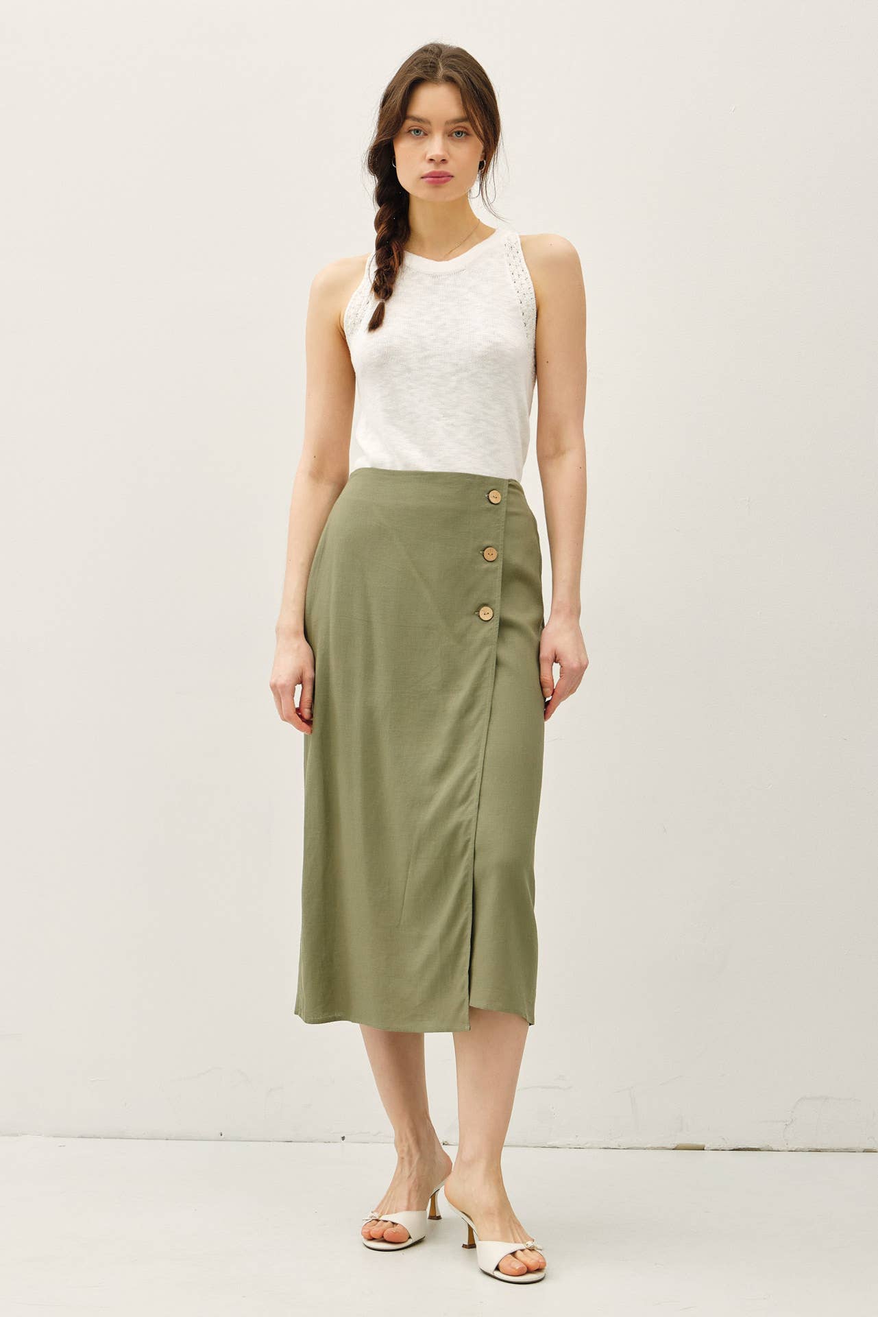 Be Cool - Wholesale Skirt - Women's - LINEN BLEND MIDI WRAP SKIRT 8