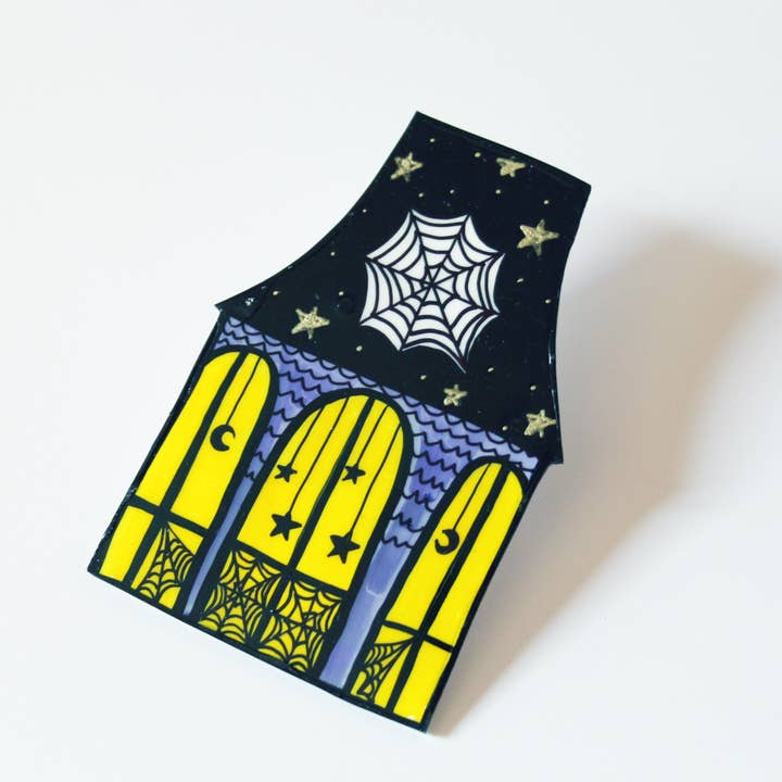 Witch’s Hat Window Resin Coated Brooch in Purple for wholesale by Midge Blitz