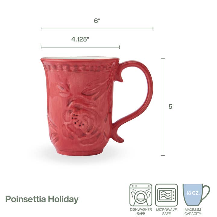 RED Fitz and Floyd Poinsettia Hldy Mug S4 Brown Box Pkg for wholesale on Faire2