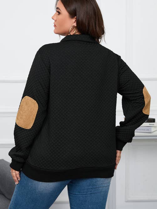 AB And Company - Wholesale Sweatshirt - Women's - Black Quilted Plaid Patch Henley Sweatshirt Plus Size