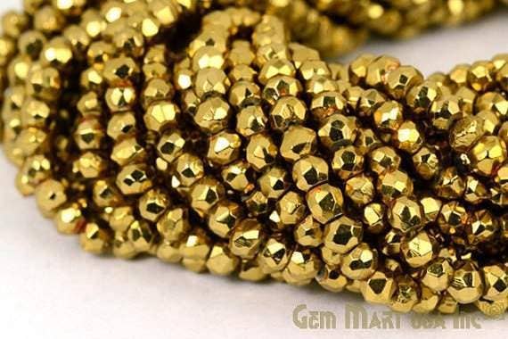 GemMartUSA - Wholesale Beads - Yellow Pyrite Rondelle Beads, 12.5" Gemstone Strand, 3-4mm2