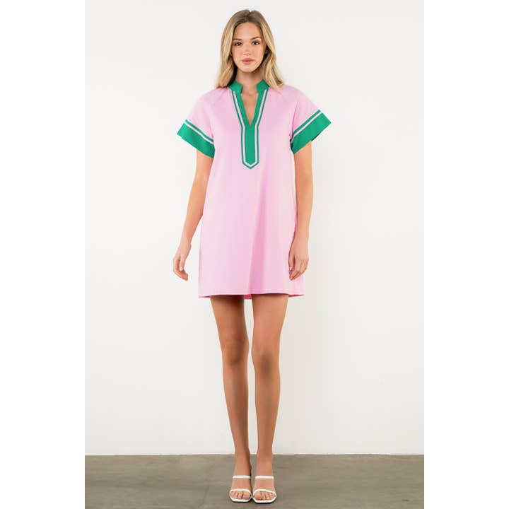 PINK Contrast Trim Short Sleeve Dress for wholesale on Faire